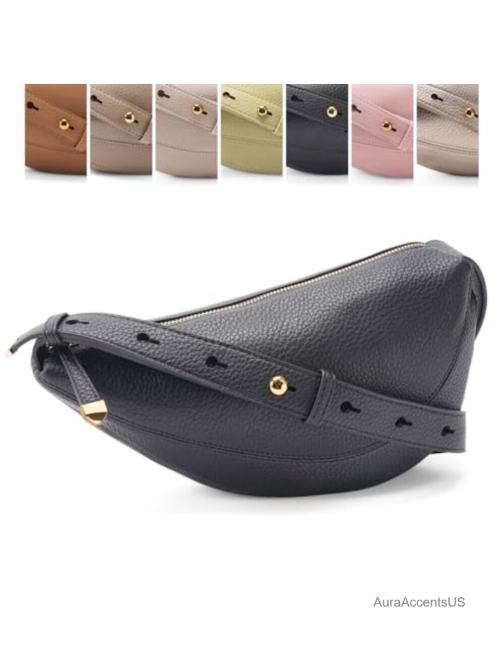 Vegan PU Leather Crescent Crossbody Bag Women Sling Purse with Adjustable Strap